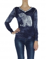 Faded blue cashmere sweater with tiger design