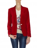 Red velvet blazer with one button 