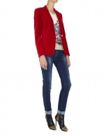 Red velvet blazer with one button 