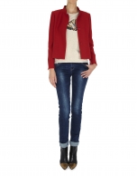 Red short wool jacquard jacket with Mao collar