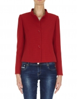 Red short wool jacquard jacket with Mao collar