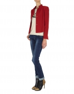 Red short wool jacquard jacket with Mao collar