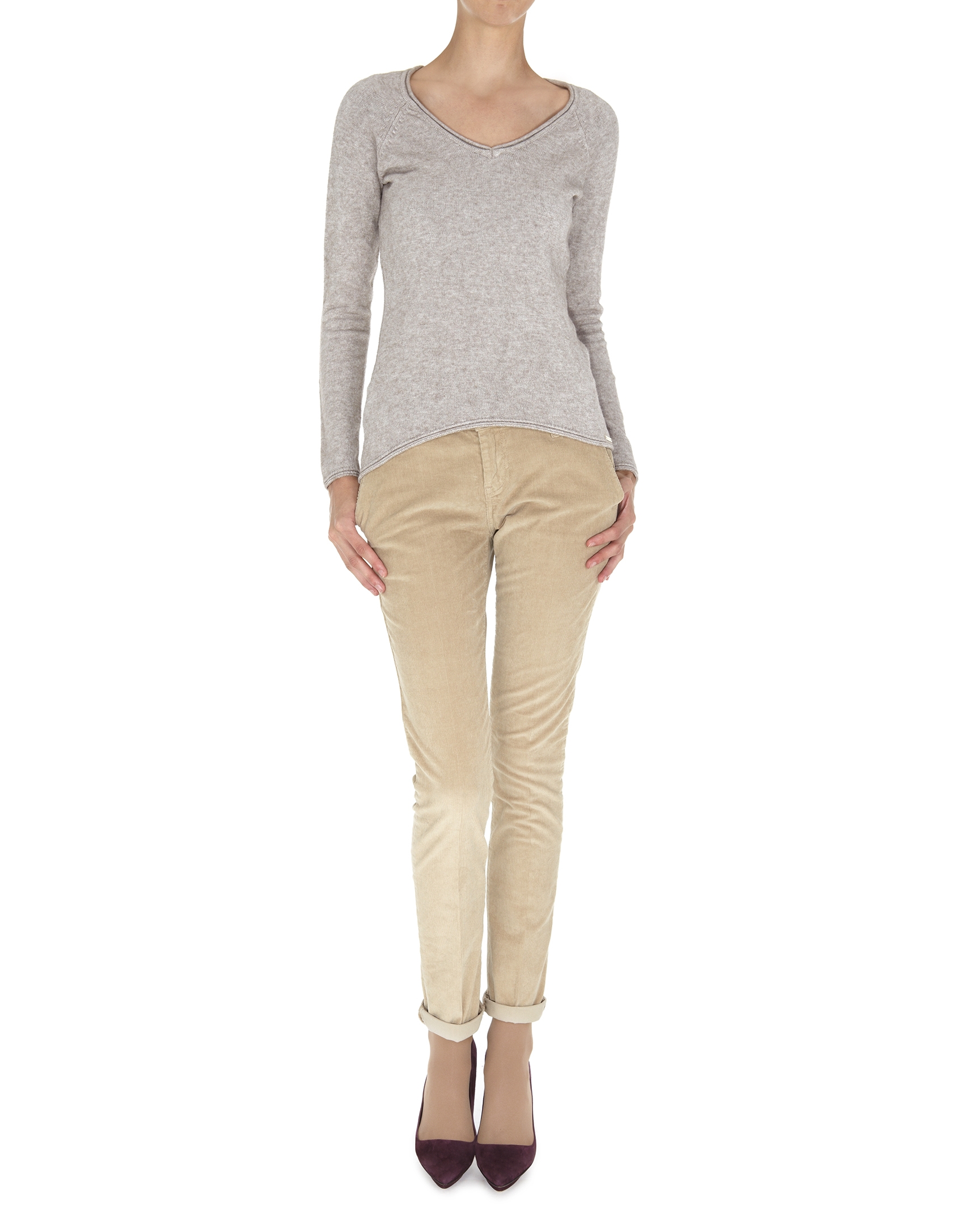 Jersey beige cuello pico punto fino