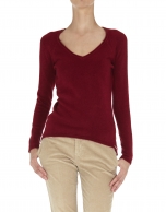 Burgundy fine knit V neck sweater