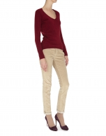 Burgundy fine knit V neck sweater