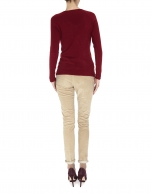 Burgundy fine knit V neck sweater