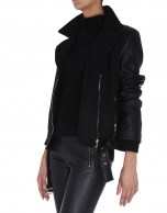 Black leather and fabric windbreaker 