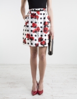 Black polka dot and floral print skirt