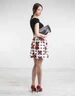 Black polka dot and floral print skirt