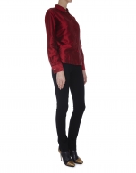 Red long-sleeved silk blouse