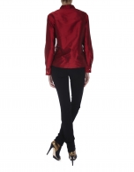 Red long-sleeved silk blouse