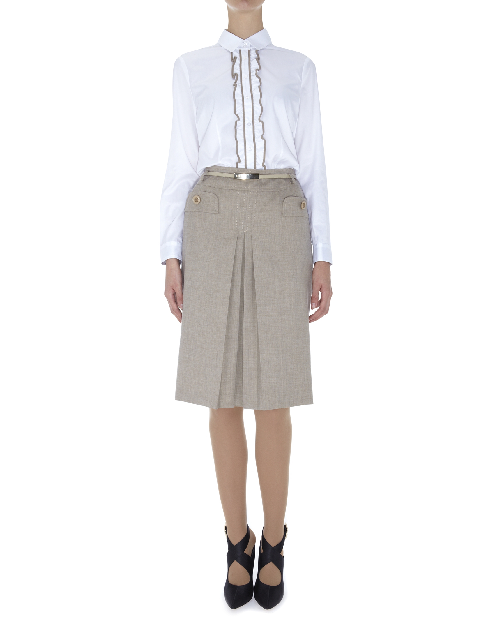 Beige front pleated skirt 