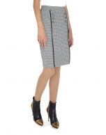 Hounds tooth microprint pleated and buttoned skirt