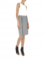 Hounds tooth microprint pleated and buttoned skirt