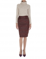 Red, black and beige heavy wool straight skirt 