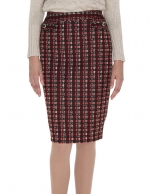 Red, black and beige heavy wool straight skirt 