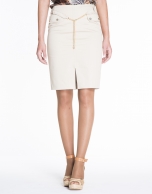 Beige cotton skirt with chain belt