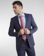 Navy blue checked slim fit suit