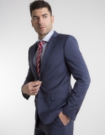 Navy blue checked slim fit suit