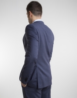 Navy blue checked slim fit suit