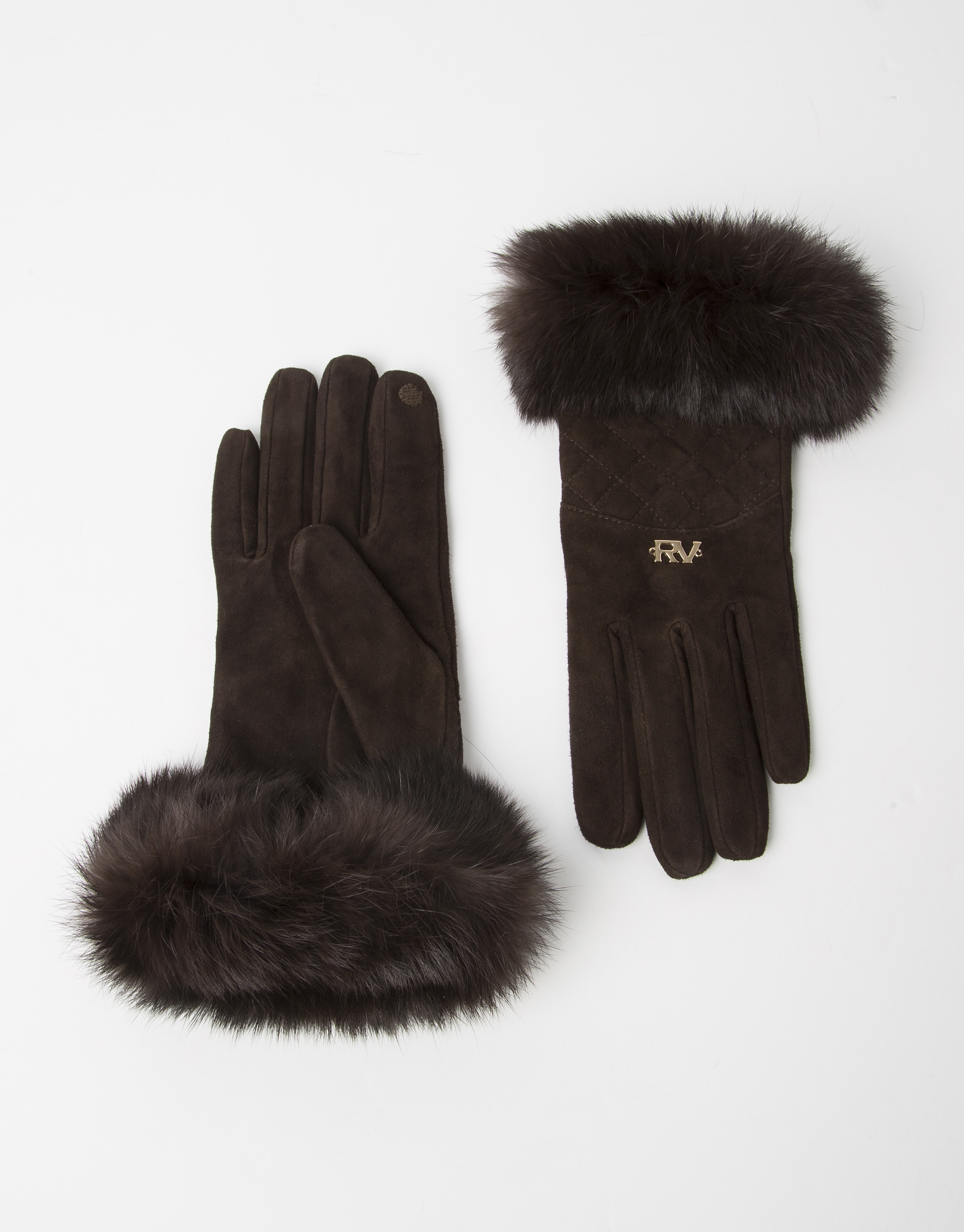 Brown fur and leather gloves