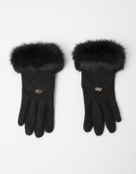 Black fur and leather gloves