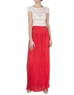 Long red pleated skirt