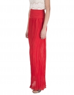 Long red pleated skirt