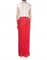 Long red pleated skirt