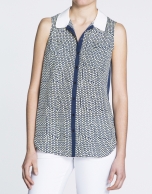 Sleeveless dot print blouse