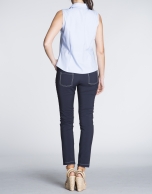 Sleeveless blue and white Vichy shirt