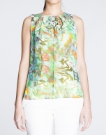 Sleeveless green and turquoise floral print top