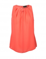 Coral sleeveless pink top with tie collar