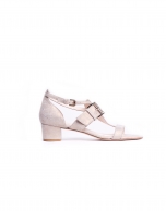 ROMA: Medium heel, metalized suede sandals