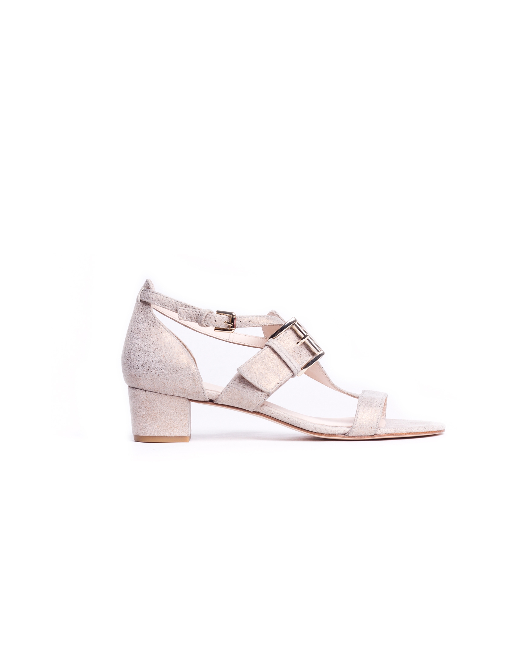 ROMA: Medium heel, metalized suede sandals