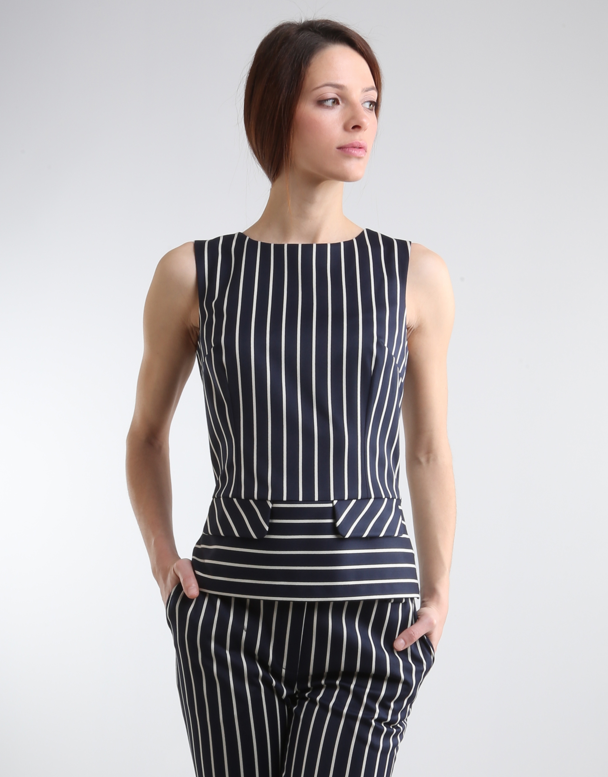 Navy blue /white sailor striped top