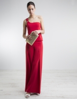 Red top with asymmetric neckline