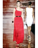 Red top with asymmetric neckline