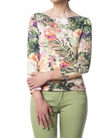 Green floral print, long-sleeved t-shirt 