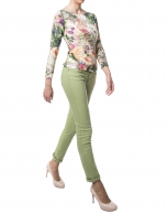 Green floral print, long-sleeved t-shirt 