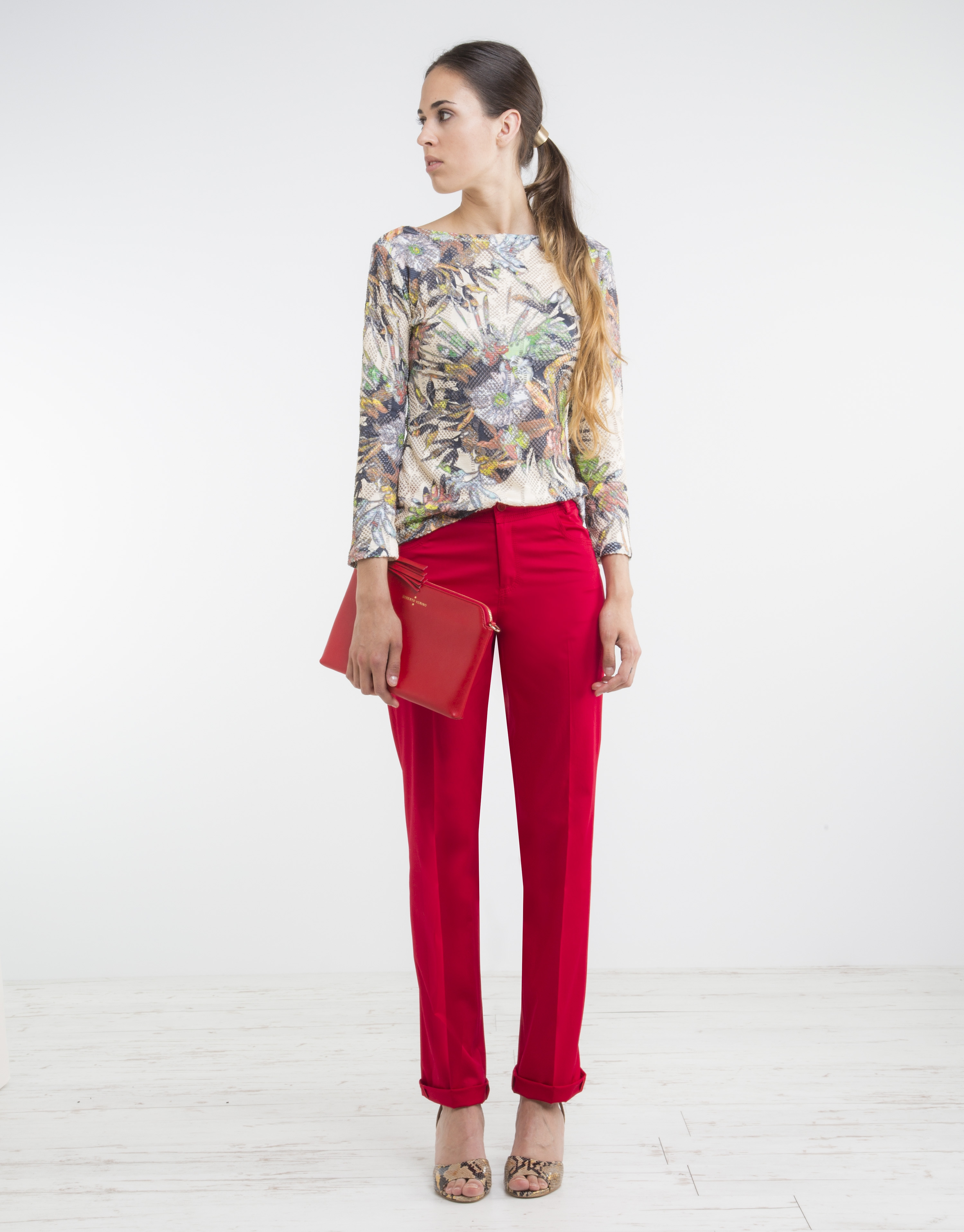 Camiseta punto flores camel