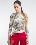 Camel floral print knit top