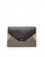 Gray leather Patchwork Envelope Clutch