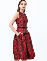 Burgundy jacquard midi skirt