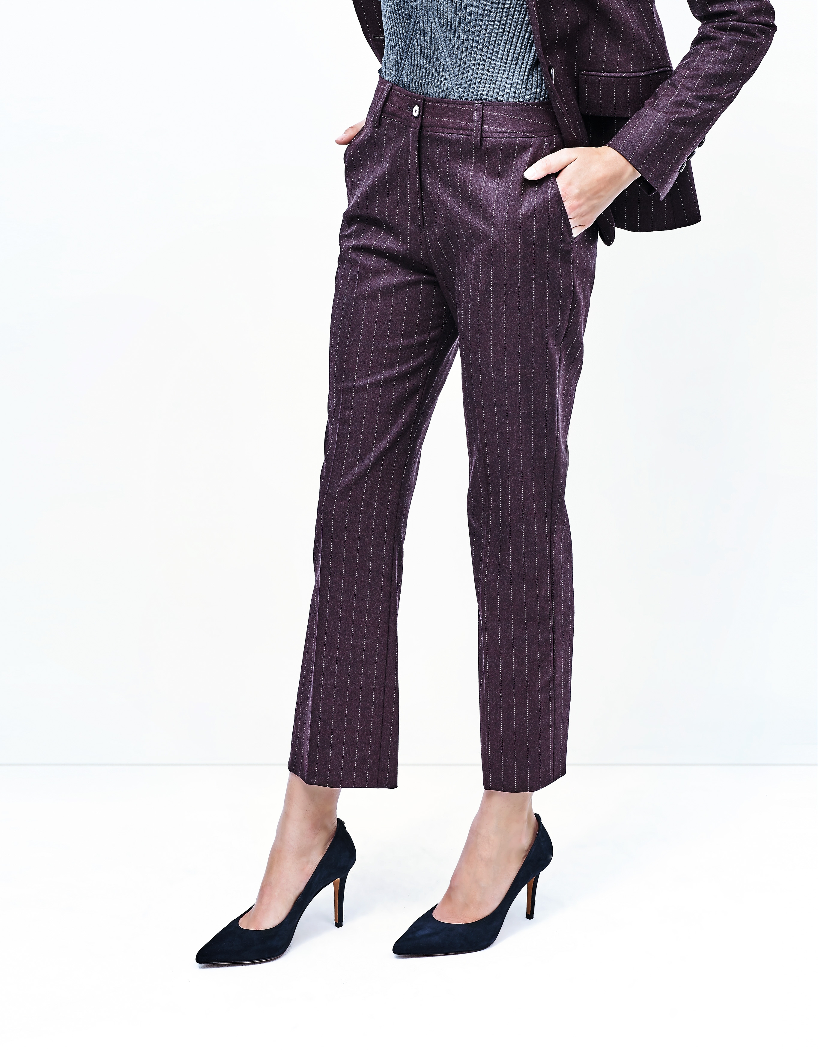 Aubergine pinstriped pants