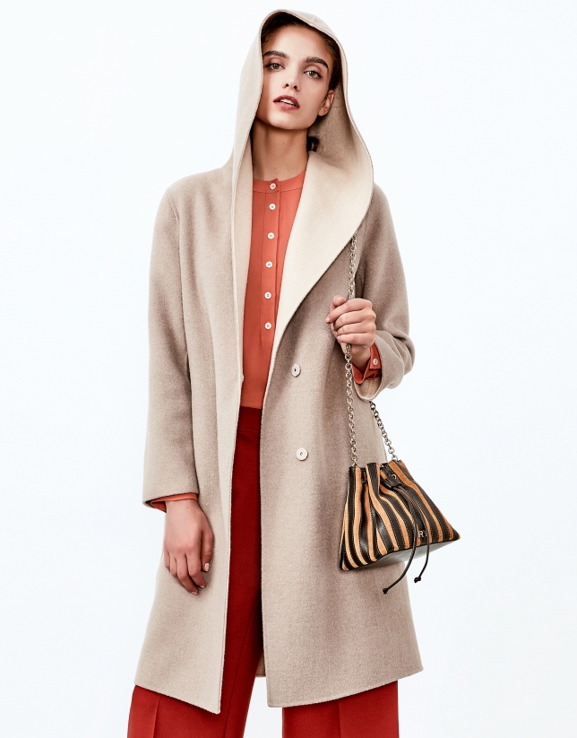Beige double face hooded coat - Woman