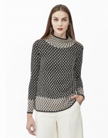 Grey jacquard sweater with polka dots