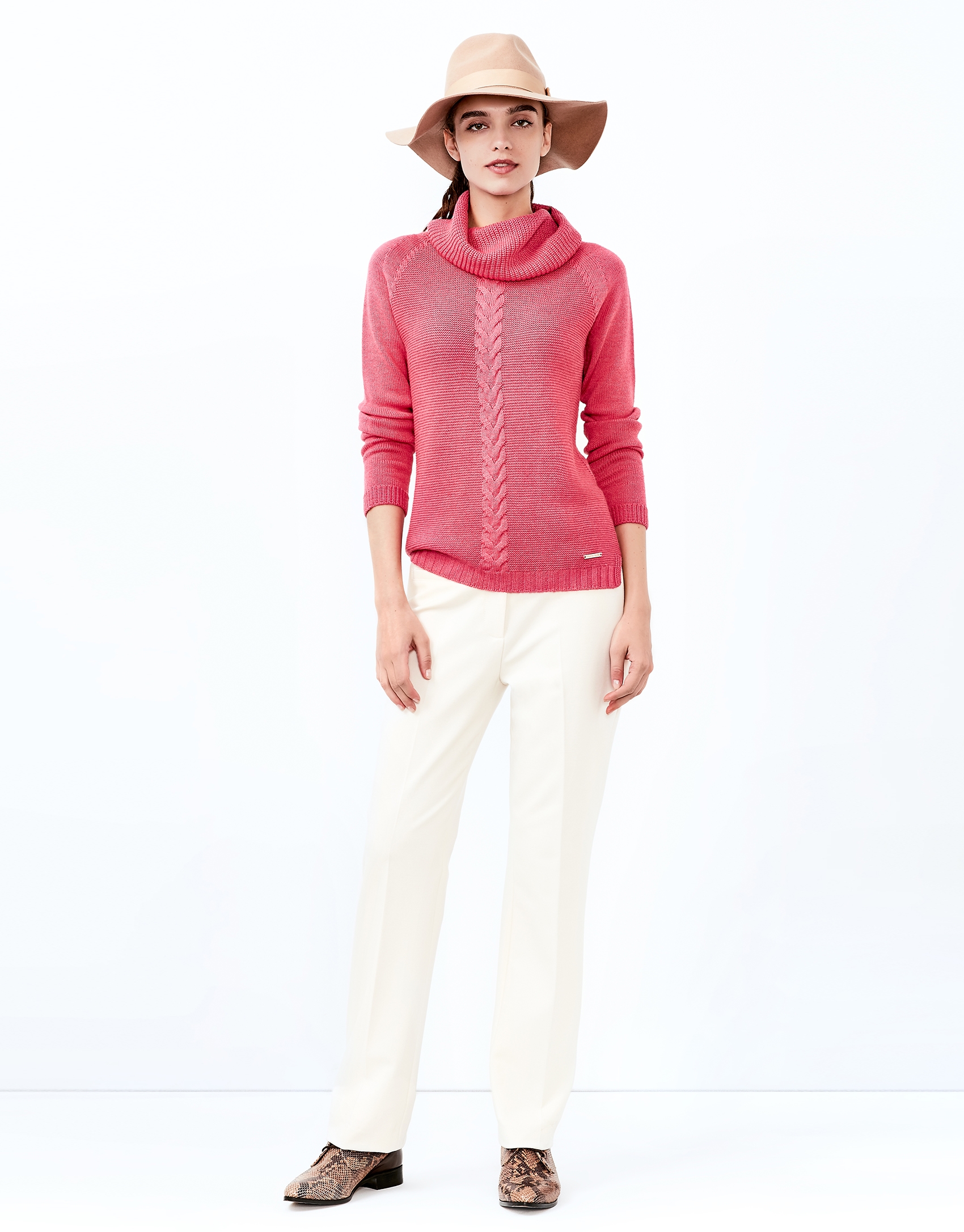 Pink sweater with stovepipe collar