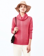 Pink sweater with stovepipe collar