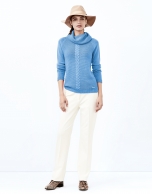 Blue sweater with stovepipe collar